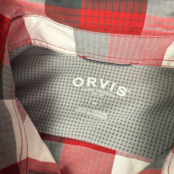 Orvis Shirt Mens M Red Grid Plaid Short Sleeve Tech UPF 20+ Quick Dry Fishing - Picture 4 of 11